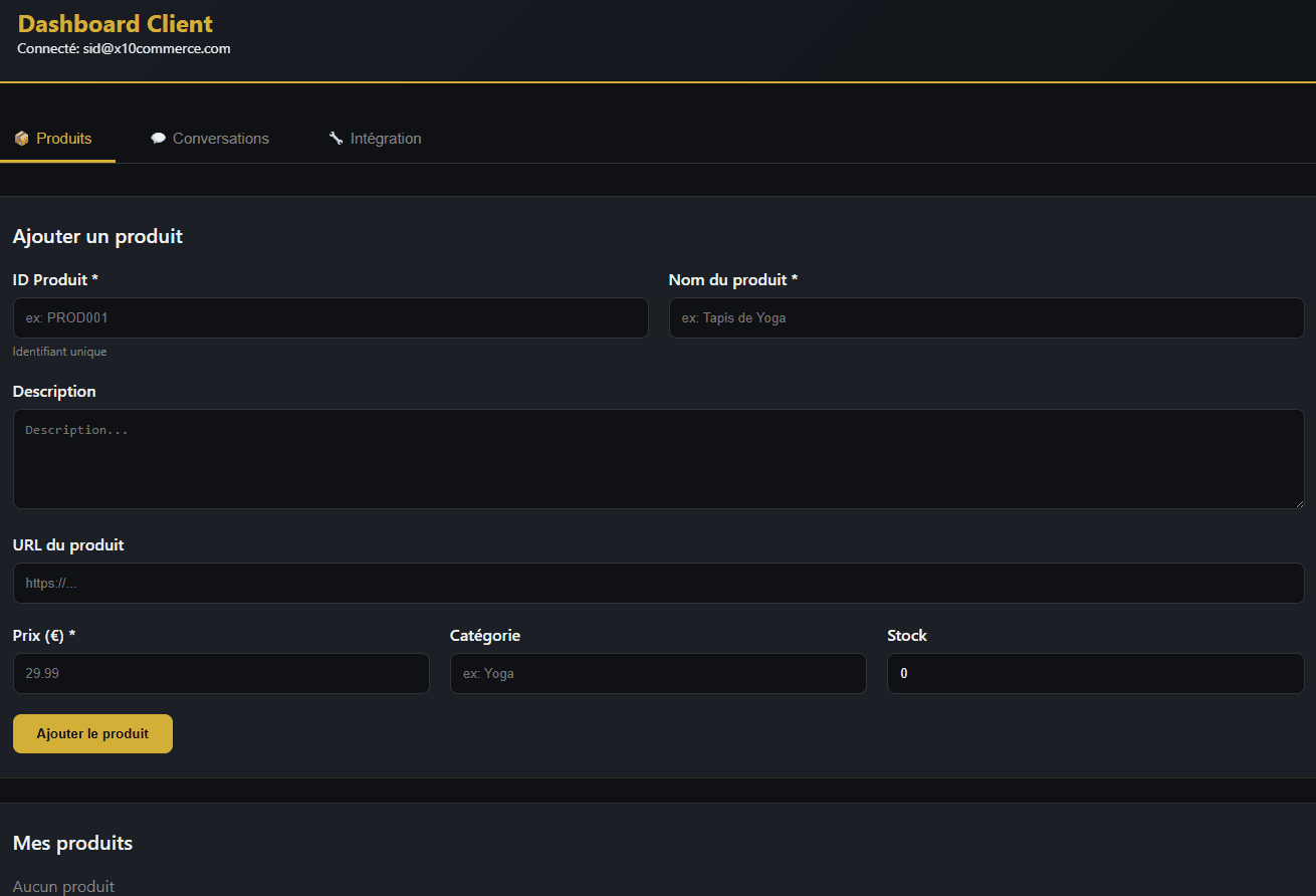 Dashboard X10 Commerce - Stats