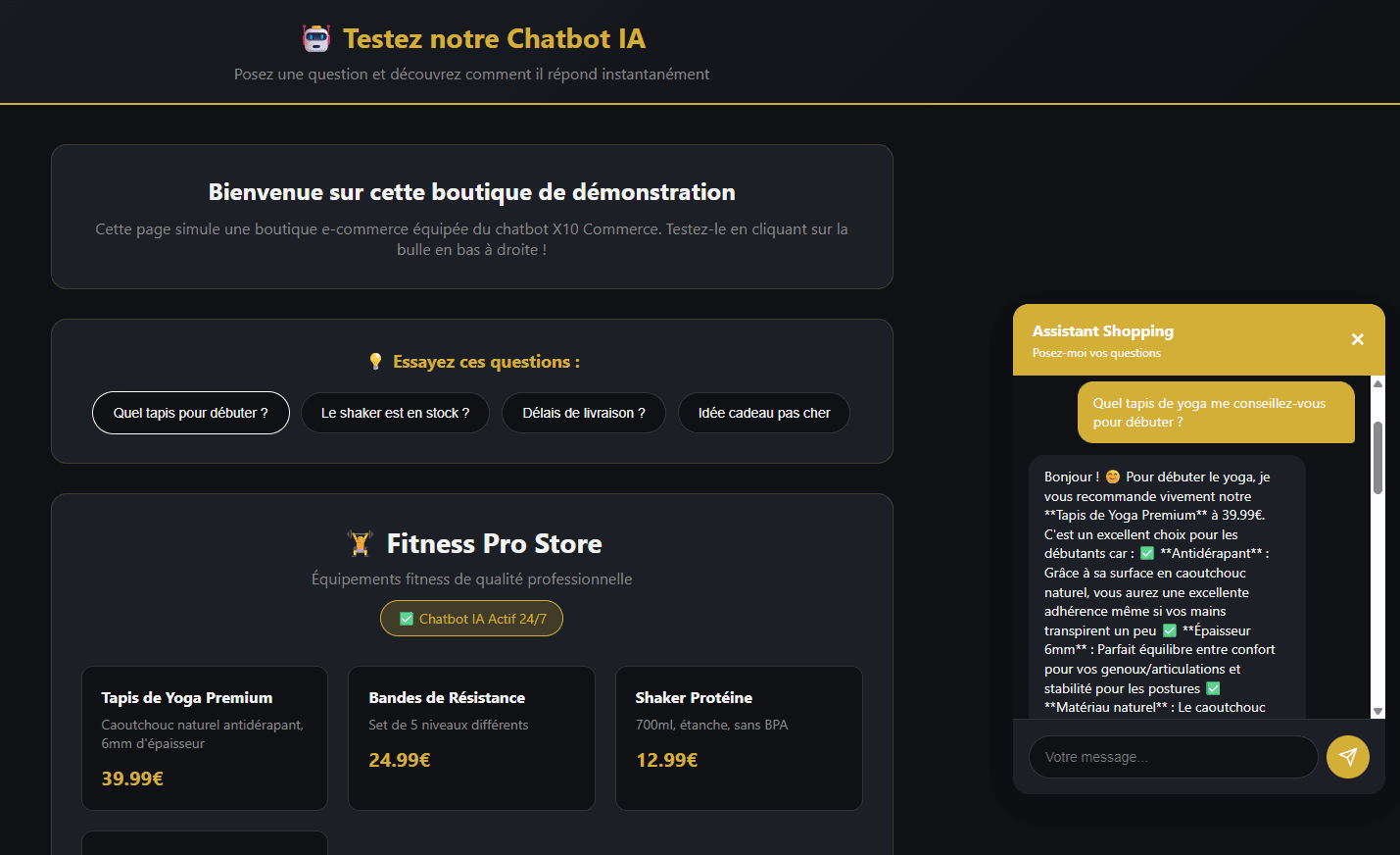 Dashboard X10 Commerce - Produits